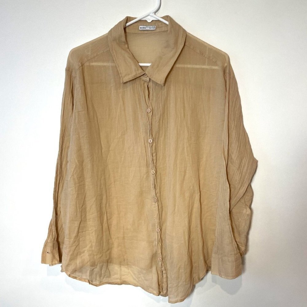 Bershka Button Up Long Sleeve Shirt‎ Womens Medium Brown Loose Fit Lightweight